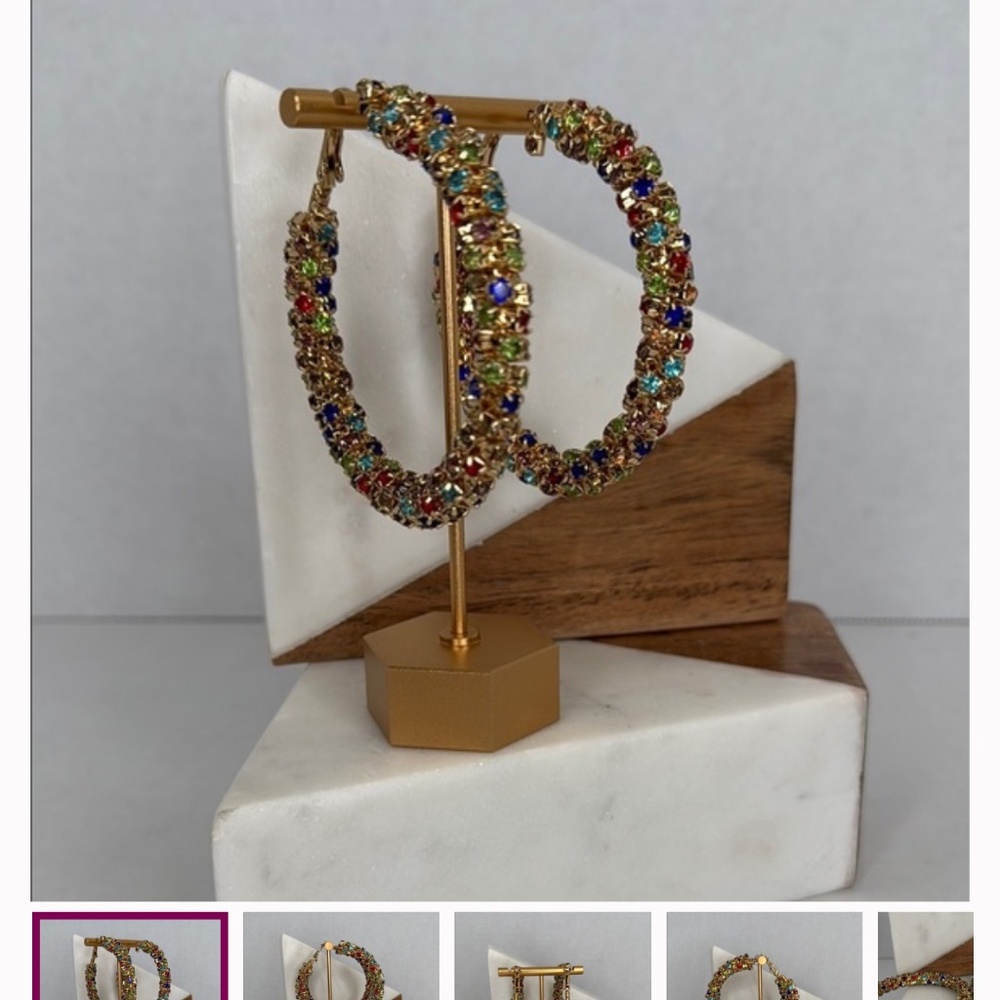 Vintage Estate Large Multicolor Crystal Hoop Earrings lot E31